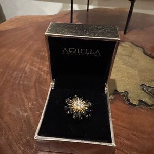 Ariella Black and Gold Floral Ring